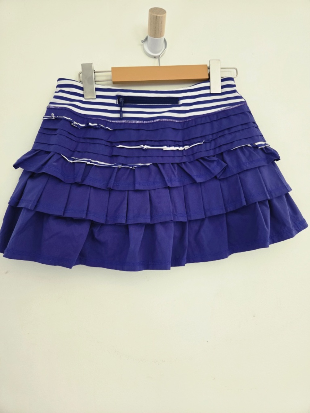 Lululemon skort 4 blue/white tiered ruffle zip pocket strips active wear tennis - Picture 5 of 13